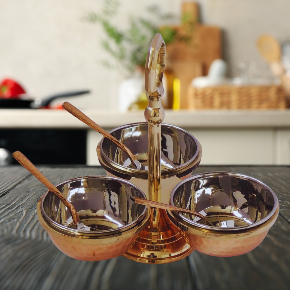 Brass & Steel Pickel Achar holder Bowl with spoon