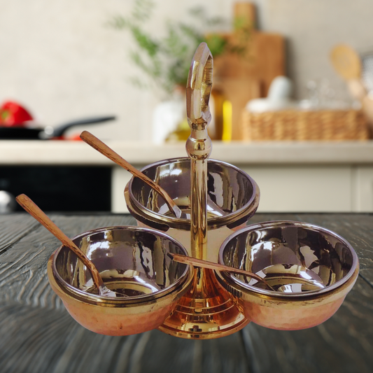 Brass & Steel Pickel Achar holder Bowl with spoon