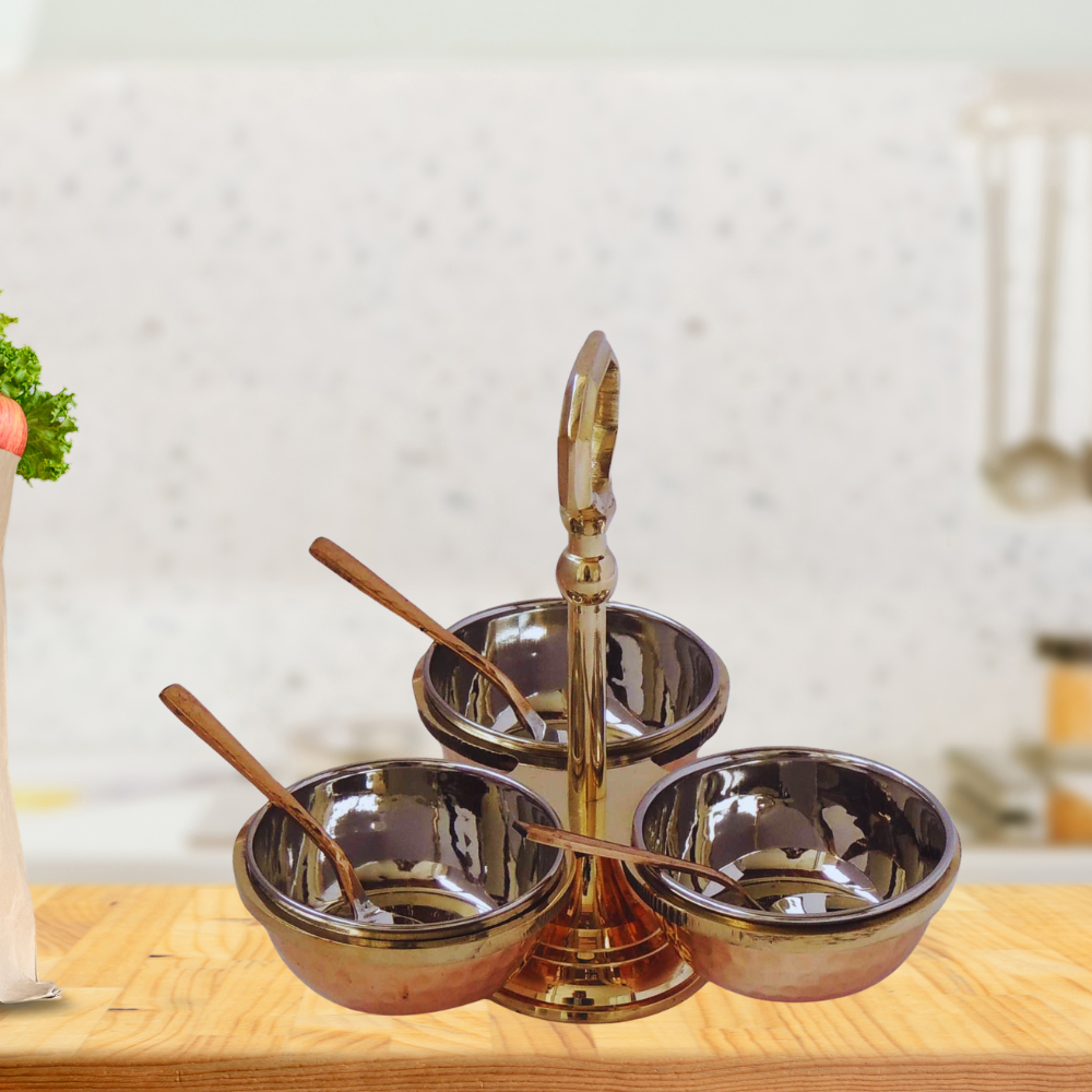 Brass & Steel Pickel Achar holder Bowl with spoon