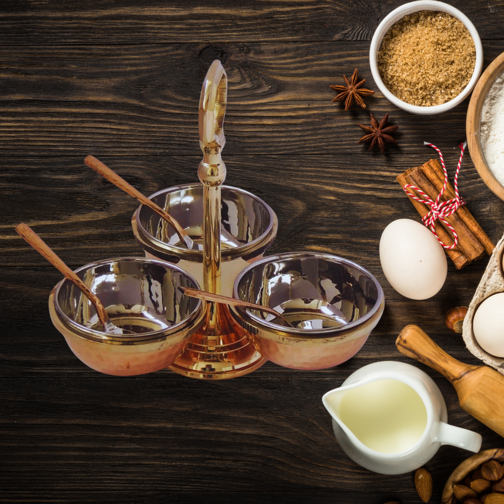 Brass & Steel Pickel Achar holder Bowl with spoon