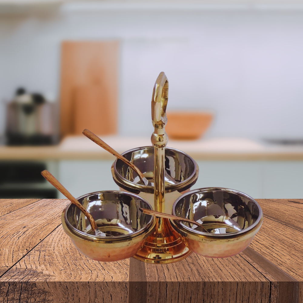 Brass & Steel Pickel Achar holder Bowl with spoon