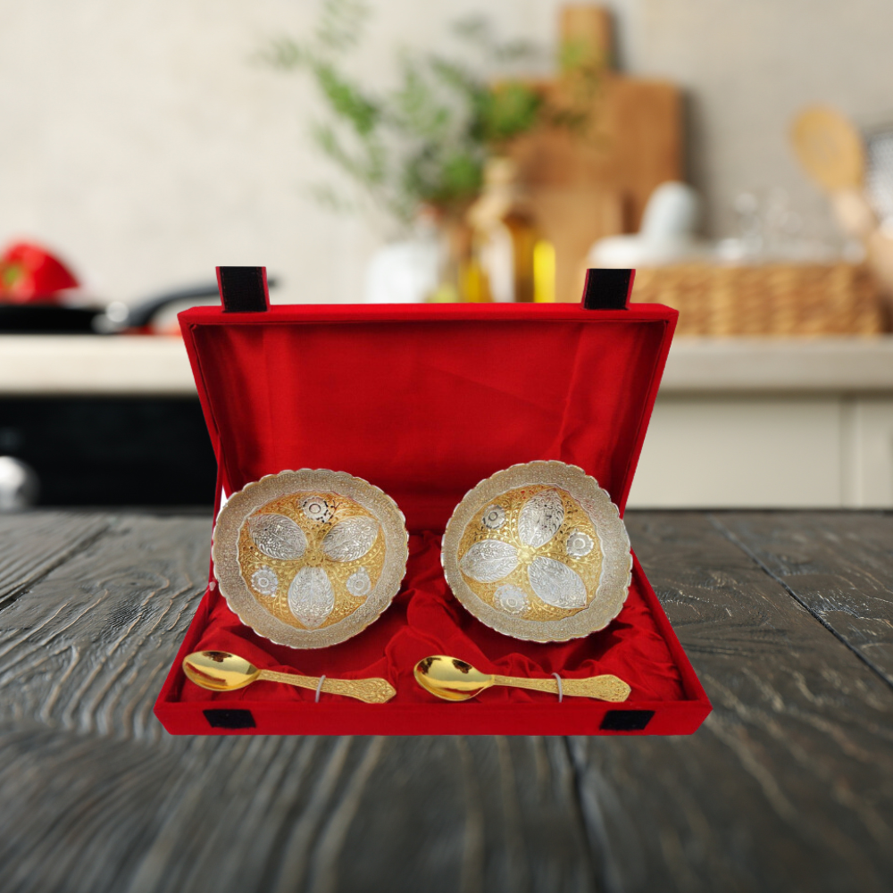 Brass 2 Bowl Set with Velvet Box