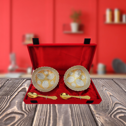 Brass 2 Bowl Set with Velvet Box