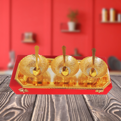 Brass 3 Pcs Decoratice Bowl Set With Velvet Box