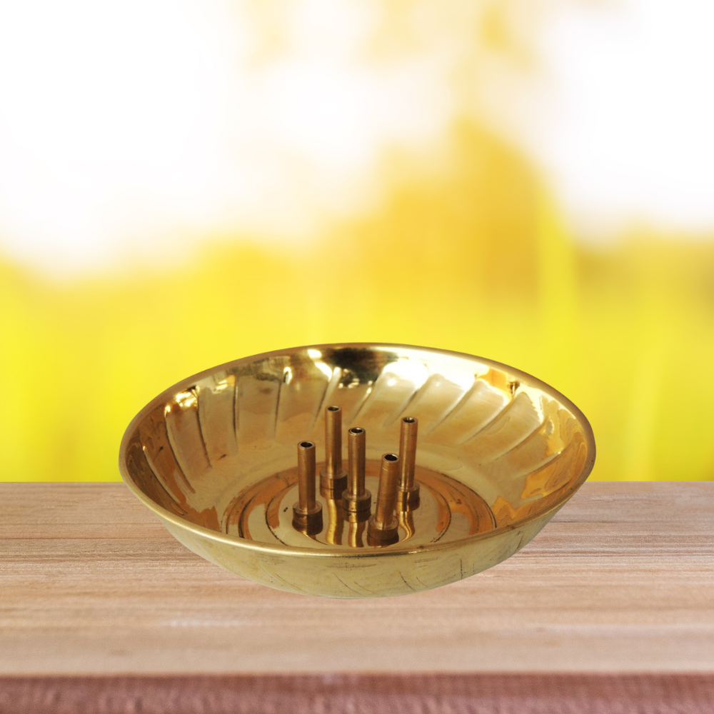 Brass 5 Agarbatti Stand Plate Small