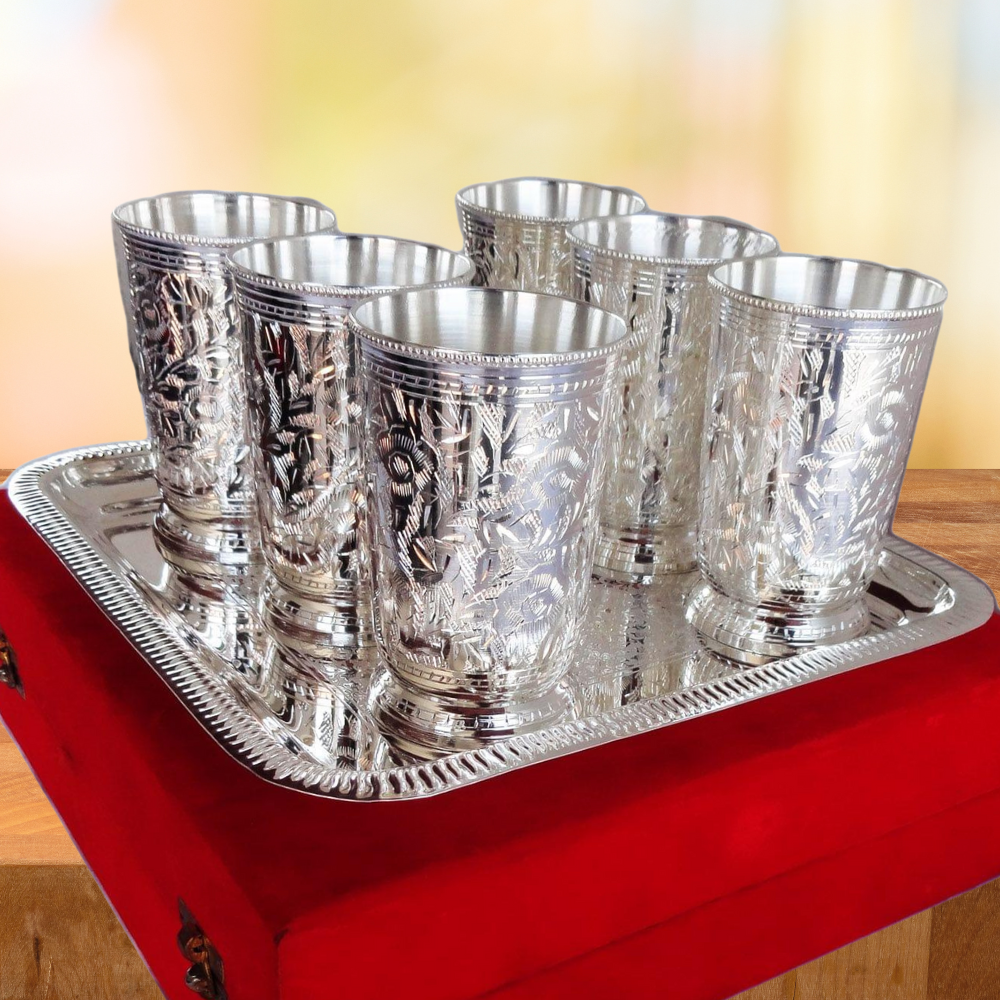 Brass 6 Glass set with tray