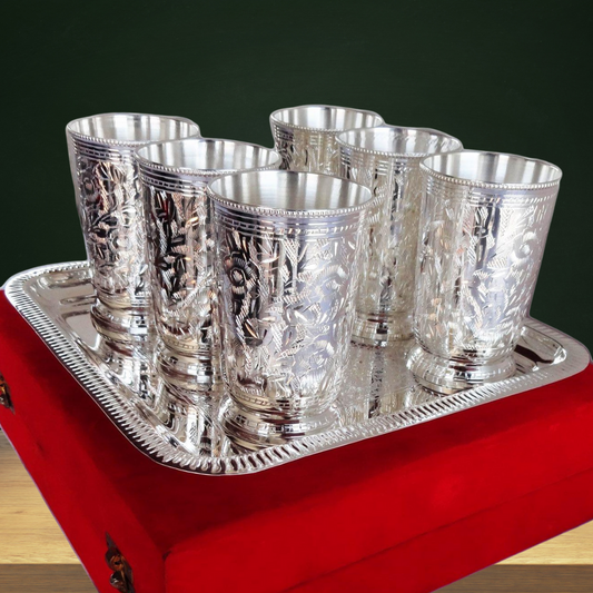 Brass 6 Glass set with tray