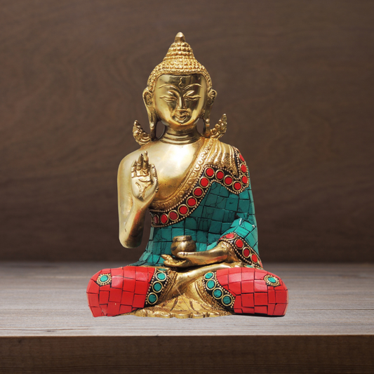 Brass Buddha Statue With Stone Finish