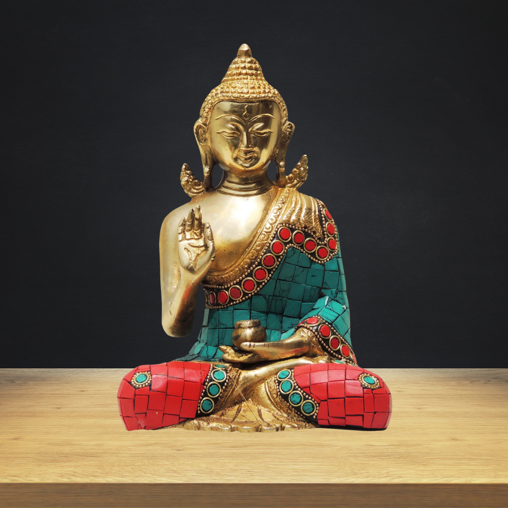 Brass Buddha Statue With Stone Finish