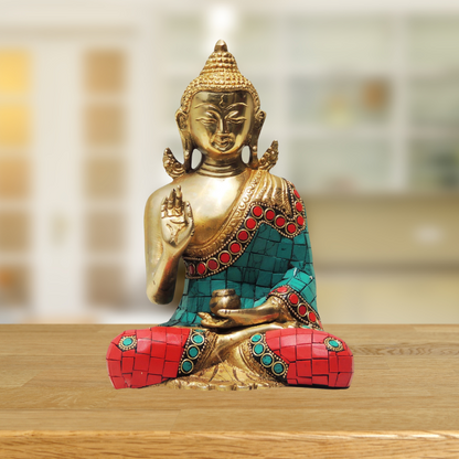 Brass Buddha Statue With Stone Finish