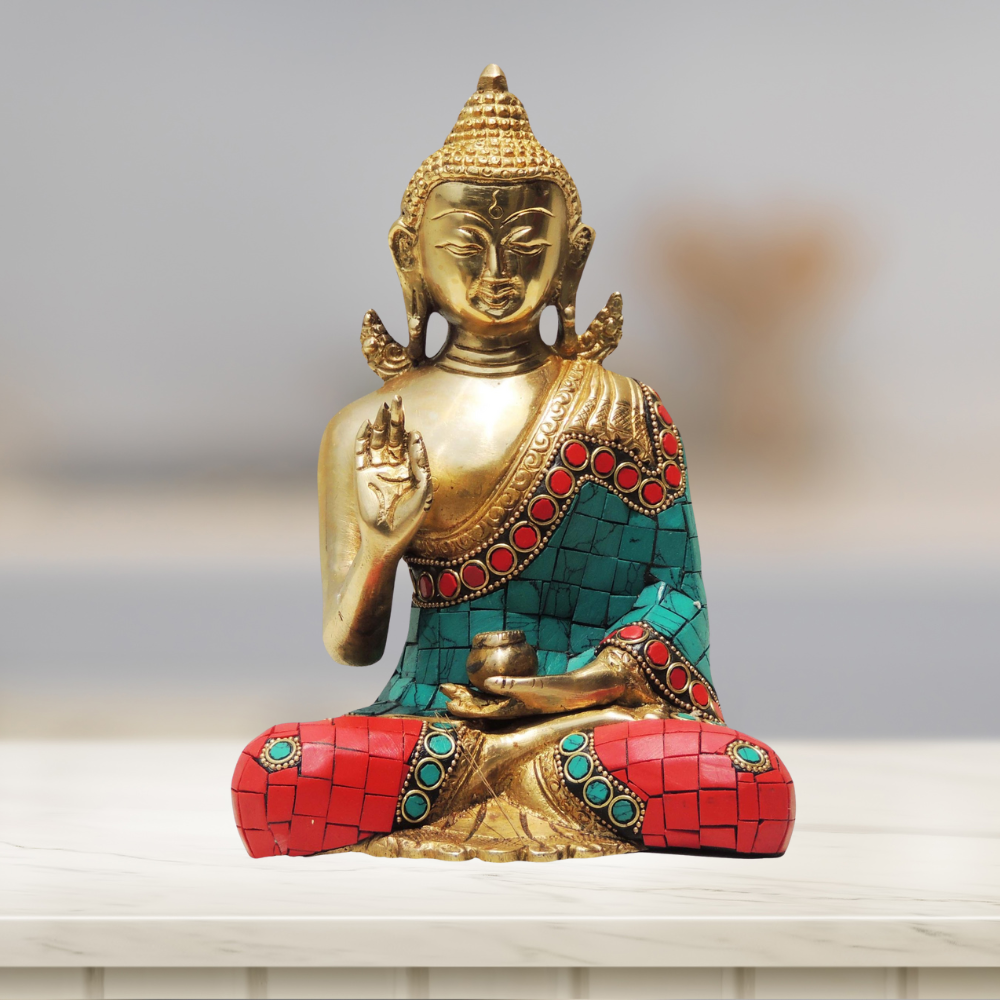 Brass Buddha Statue With Stone Finish