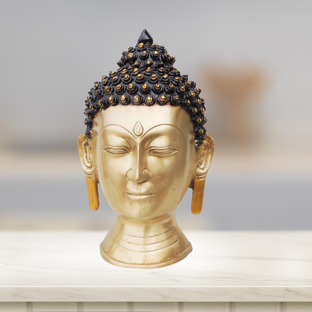 Brass Budha Head Statue Antique Finish