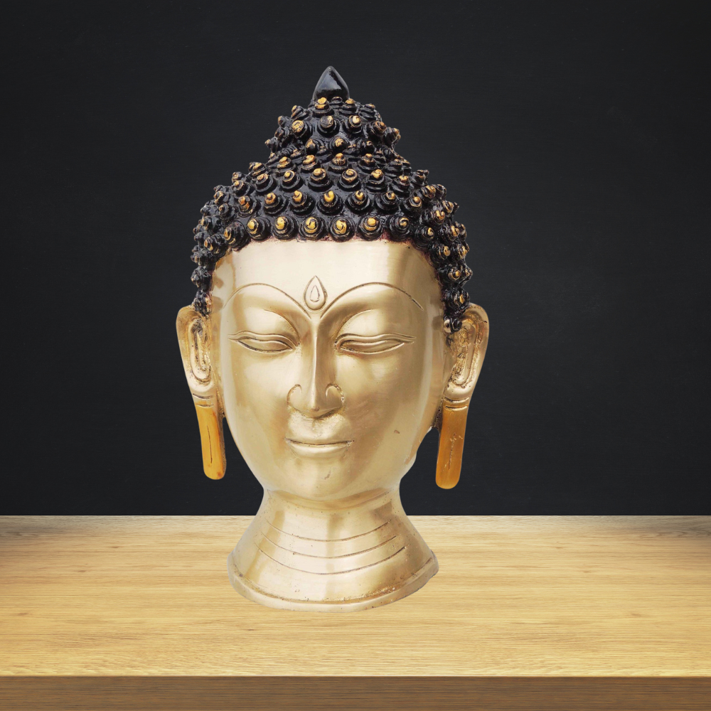 Brass Budha Head Statue Antique Finish