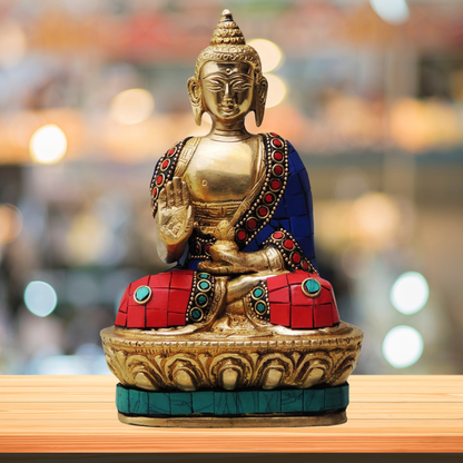 Brass Budha Statue With Turquoise Coral