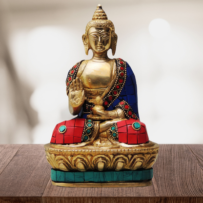 Brass Budha Statue With Turquoise Coral