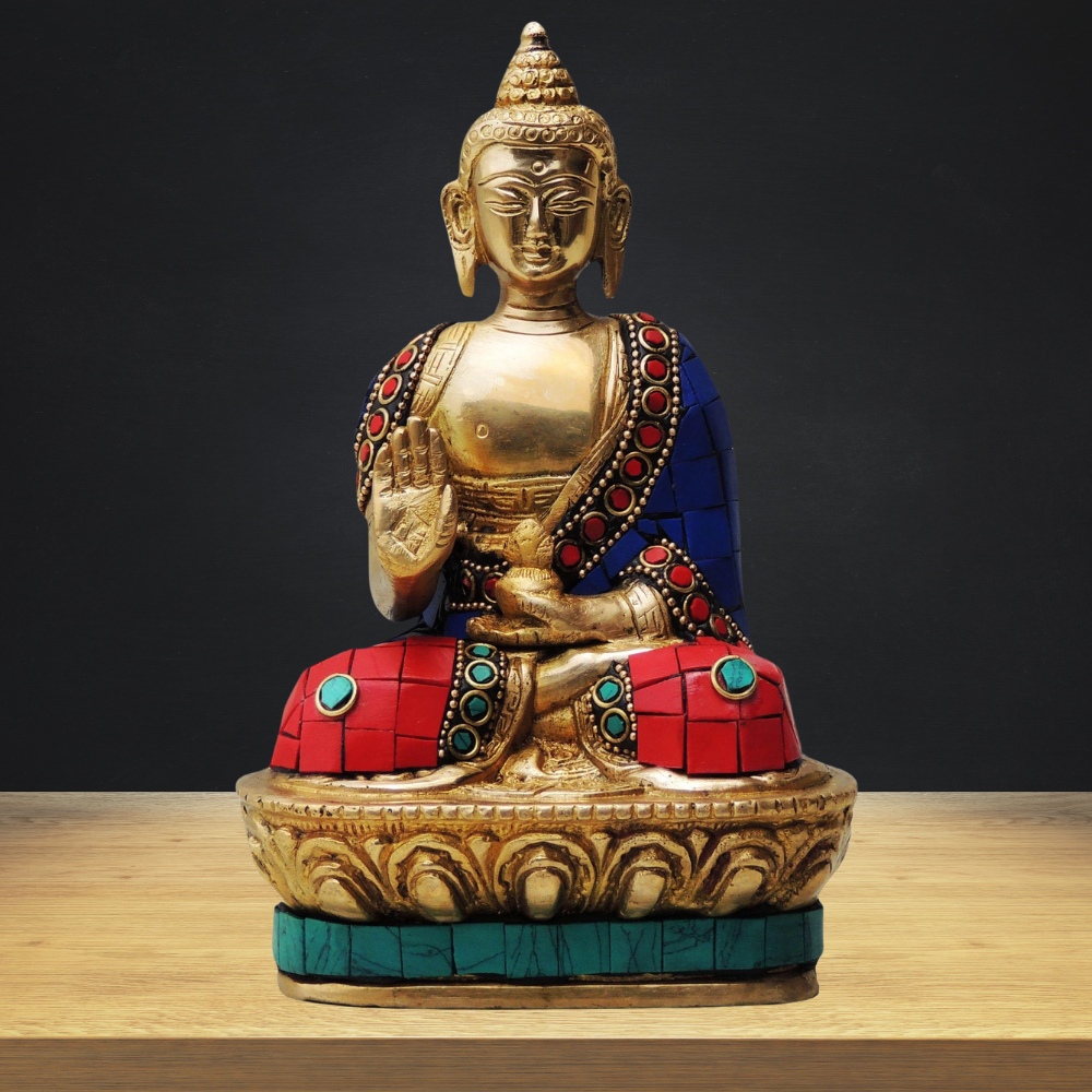 Brass Budha Statue With Turquoise Coral