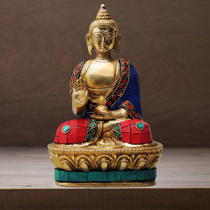 Brass Budha Statue With Turquoise Coral