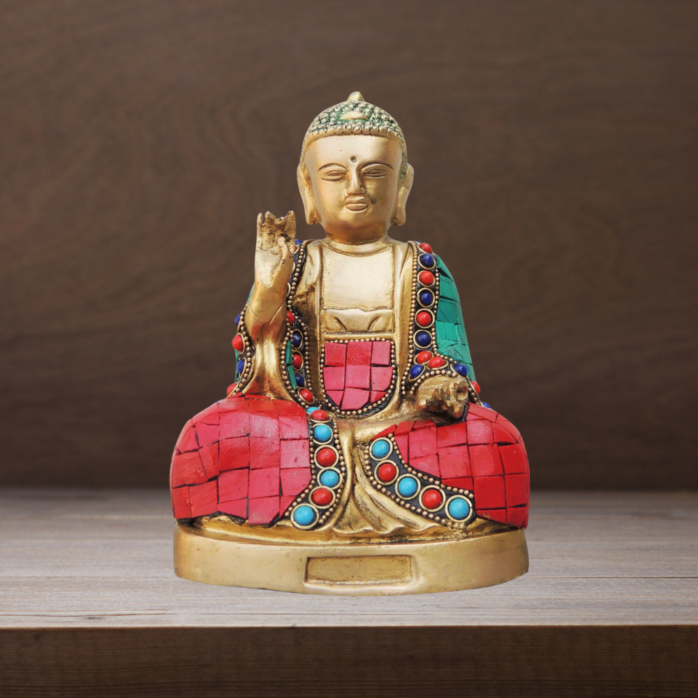 Brass Budha Statue With Turquoise Coral