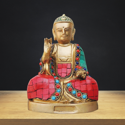 Brass Budha Statue With Turquoise Coral