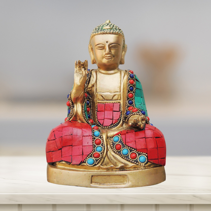 Brass Budha Statue With Turquoise Coral