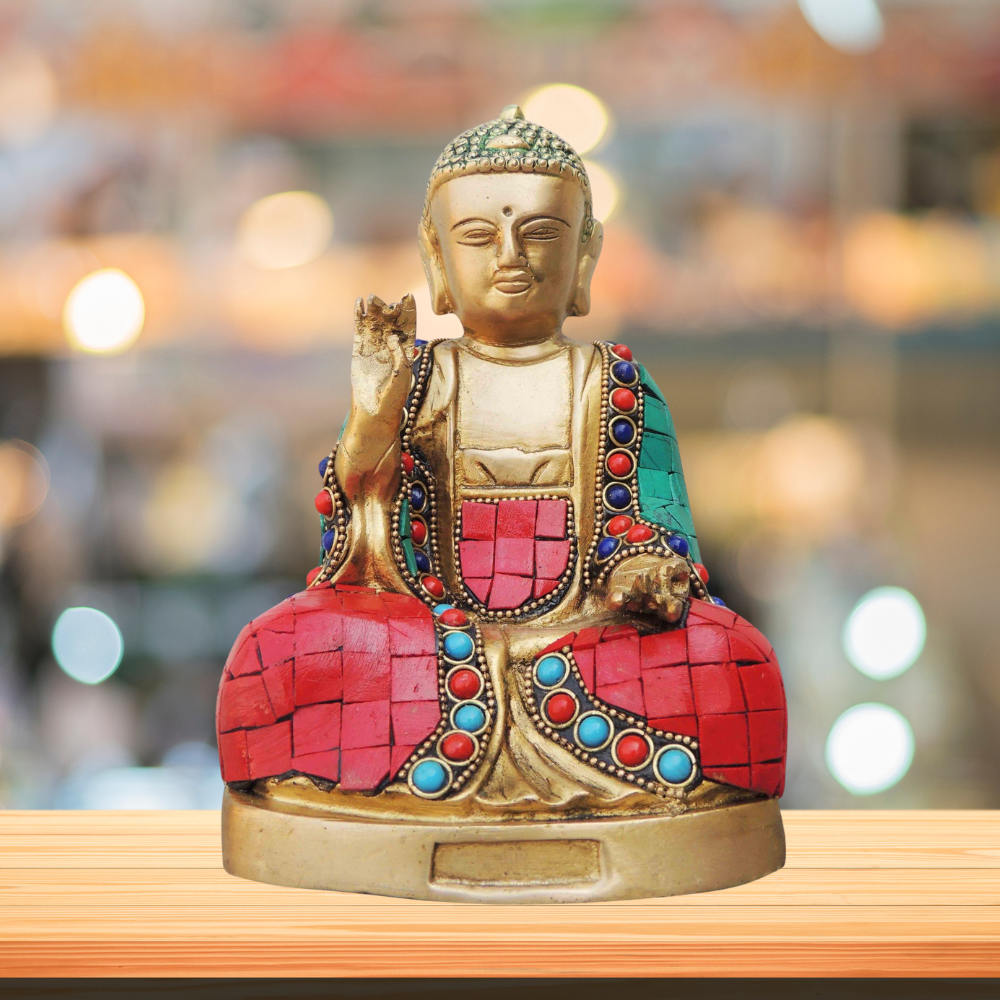 Brass Budha Statue With Turquoise Coral