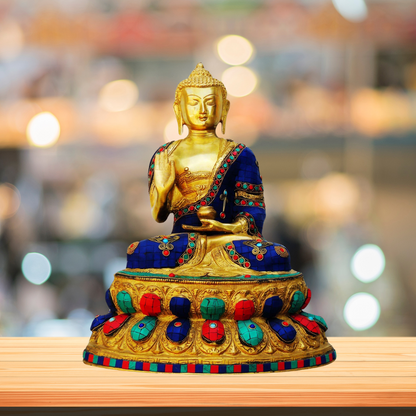 Brass Budha Statue With Turquoise Stone