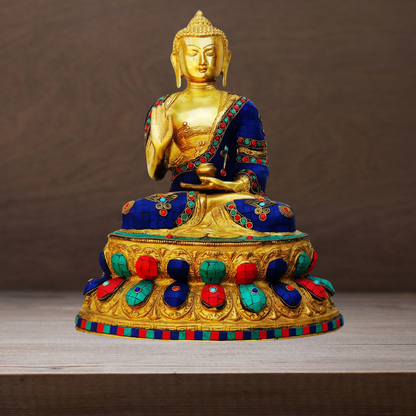 Brass Budha Statue With Turquoise Stone