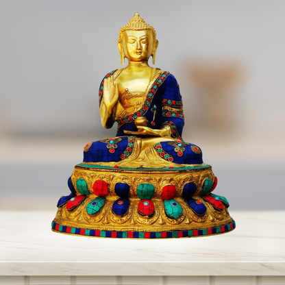 Brass Budha Statue With Turquoise Stone