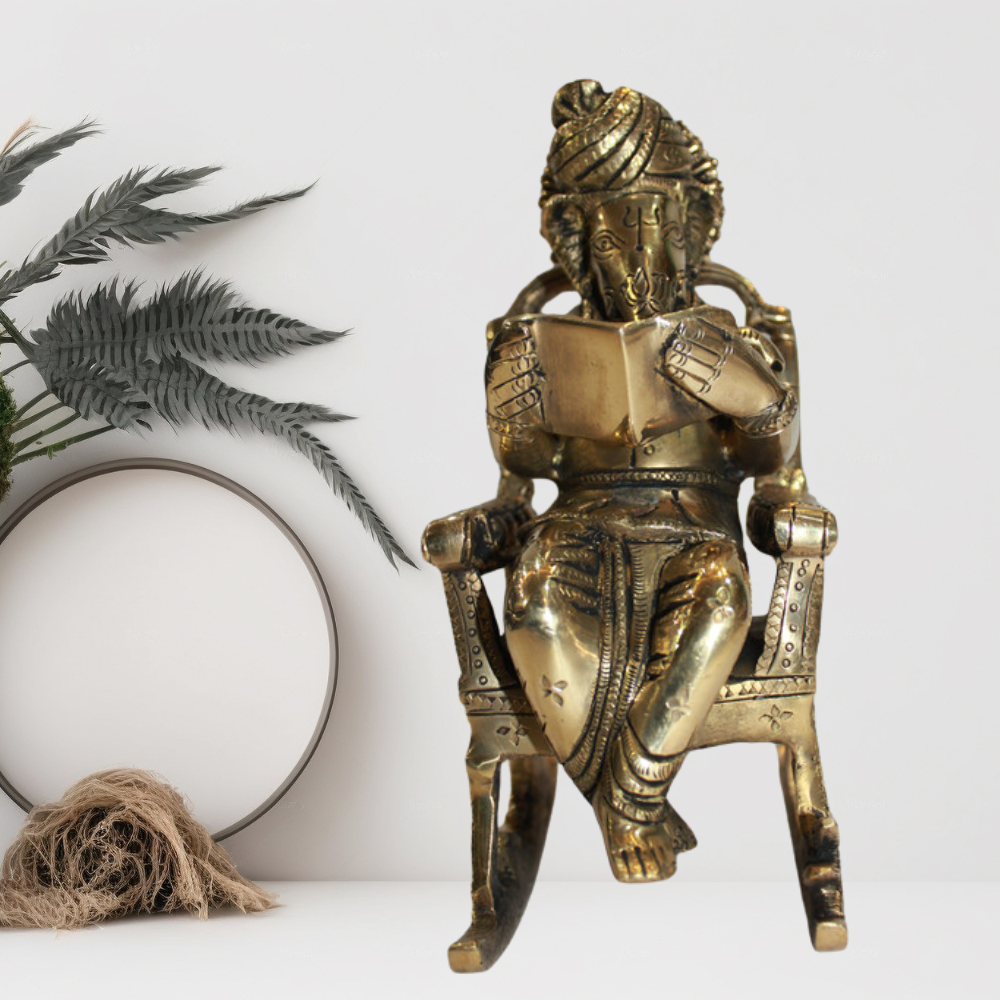 Brass Chair Ganesh Statue