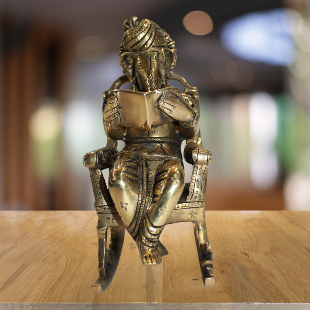 Brass Chair Ganesh Statue