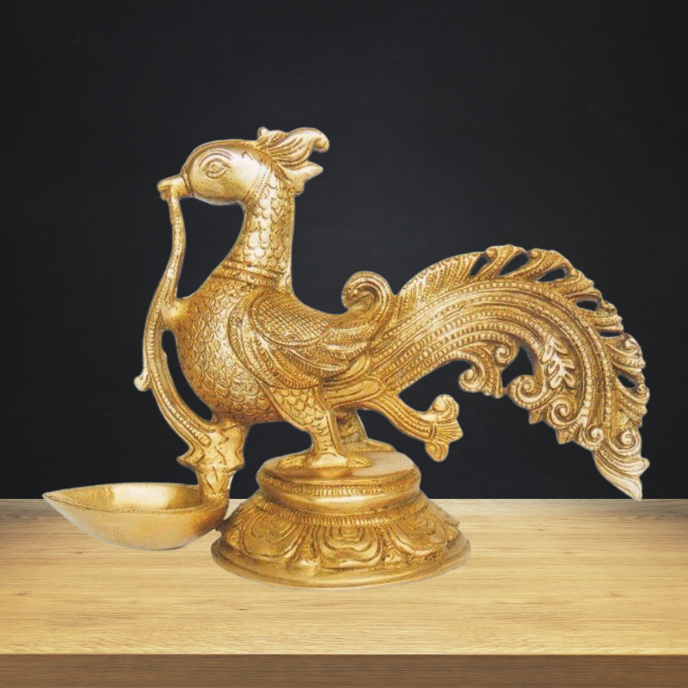 Brass Cock Murga Oil Lamp Deepak