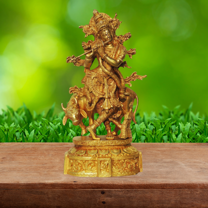 Brass Cow Krishna Idol