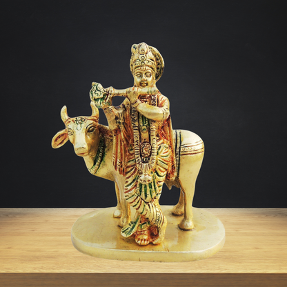 Brass Cow Krishna Statue