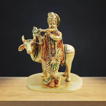 Brass Cow Krishna Statue