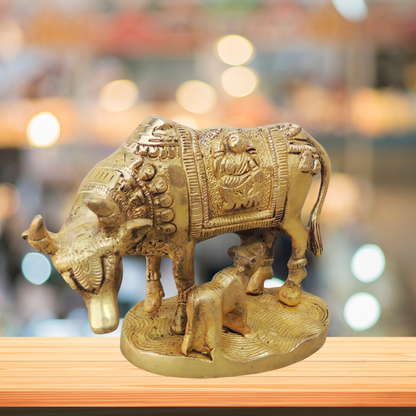 Brass Cow With Base Statue