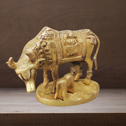 Brass Cow With Base Statue