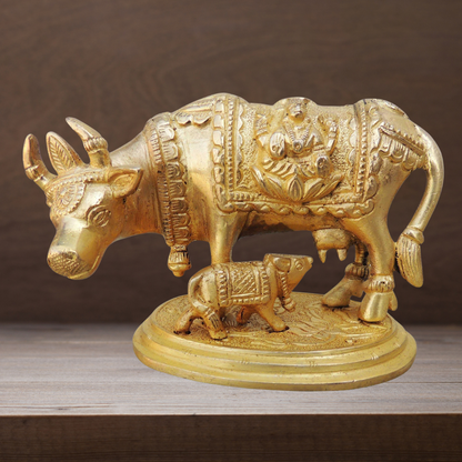 Brass Cow With Base Statue