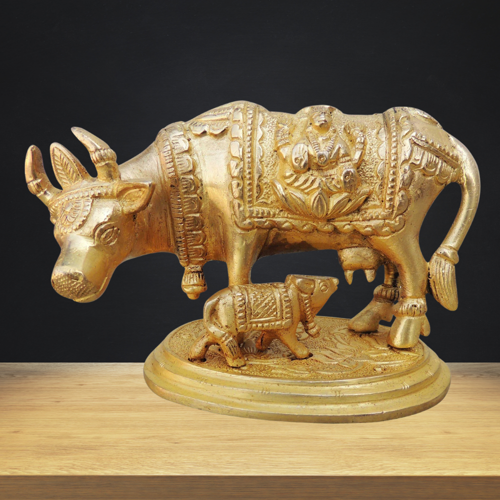 Brass Cow With Base Statue