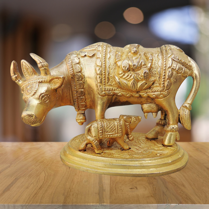 Brass Cow With Base Statue