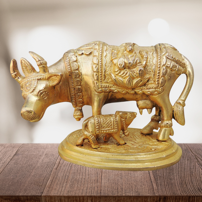 Brass Cow With Base Statue