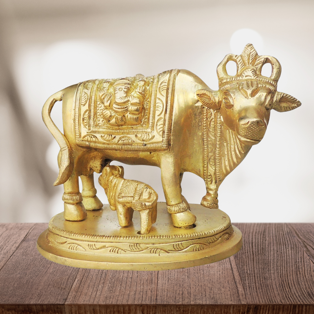 Brass Cow With Calf Statue