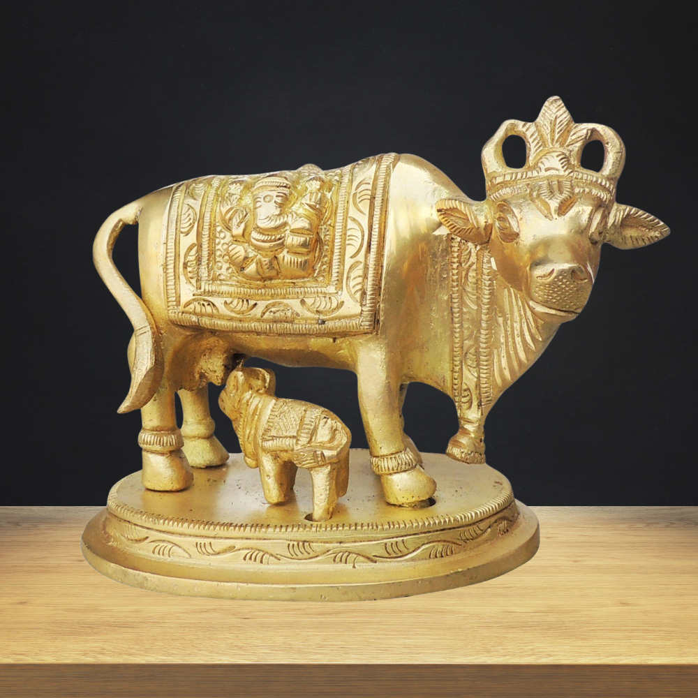 Brass Cow With Calf Statue