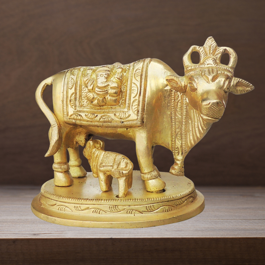 Brass Cow With Calf Statue