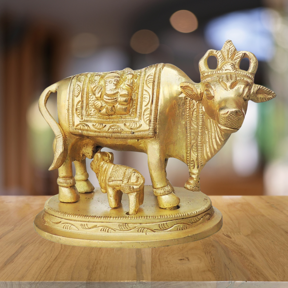 Brass Cow With Calf Statue