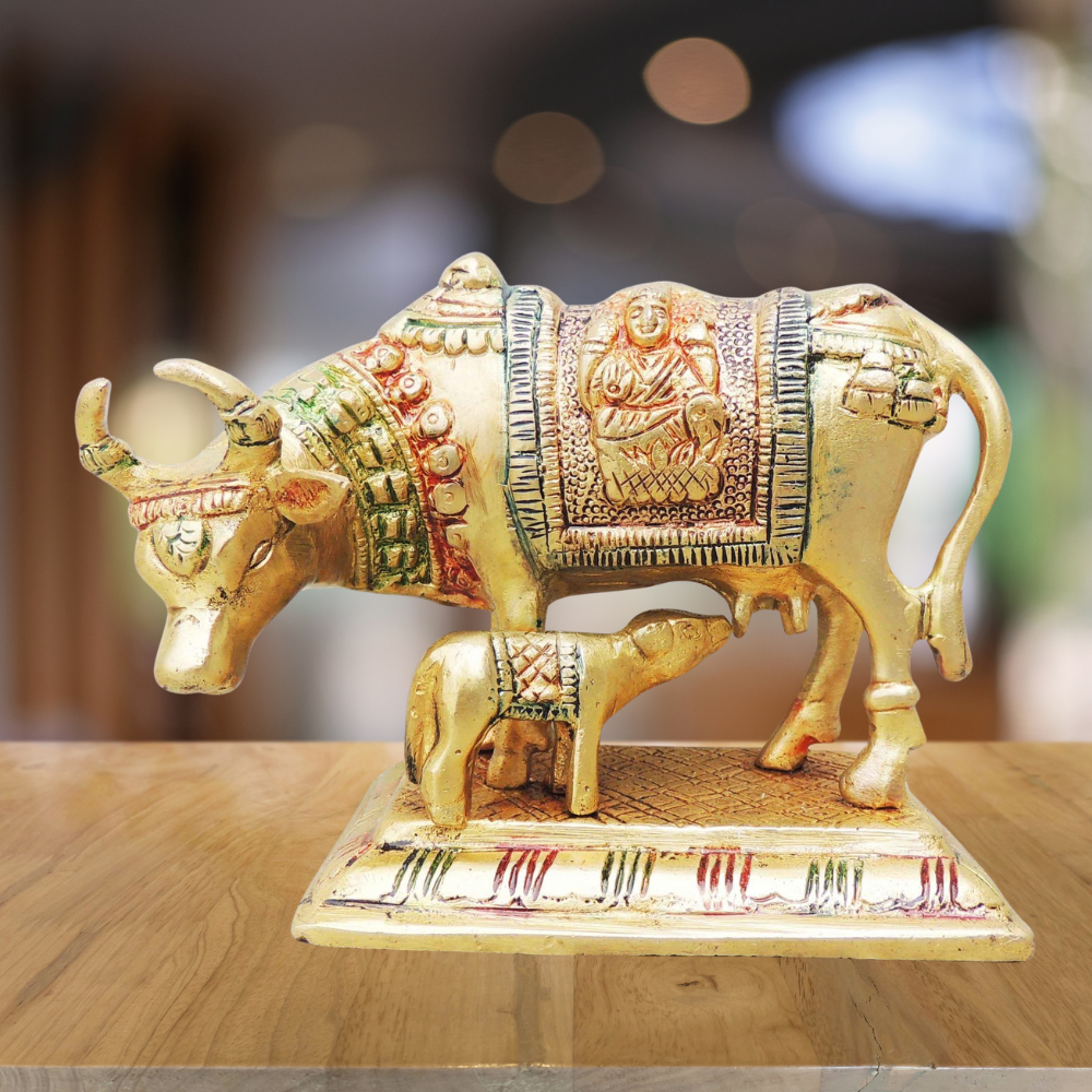 Brass Cow With Calf Statue