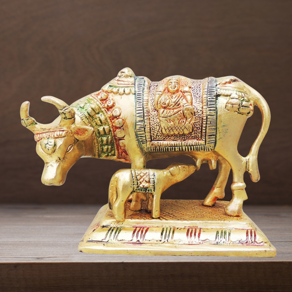 Brass Cow With Calf Statue