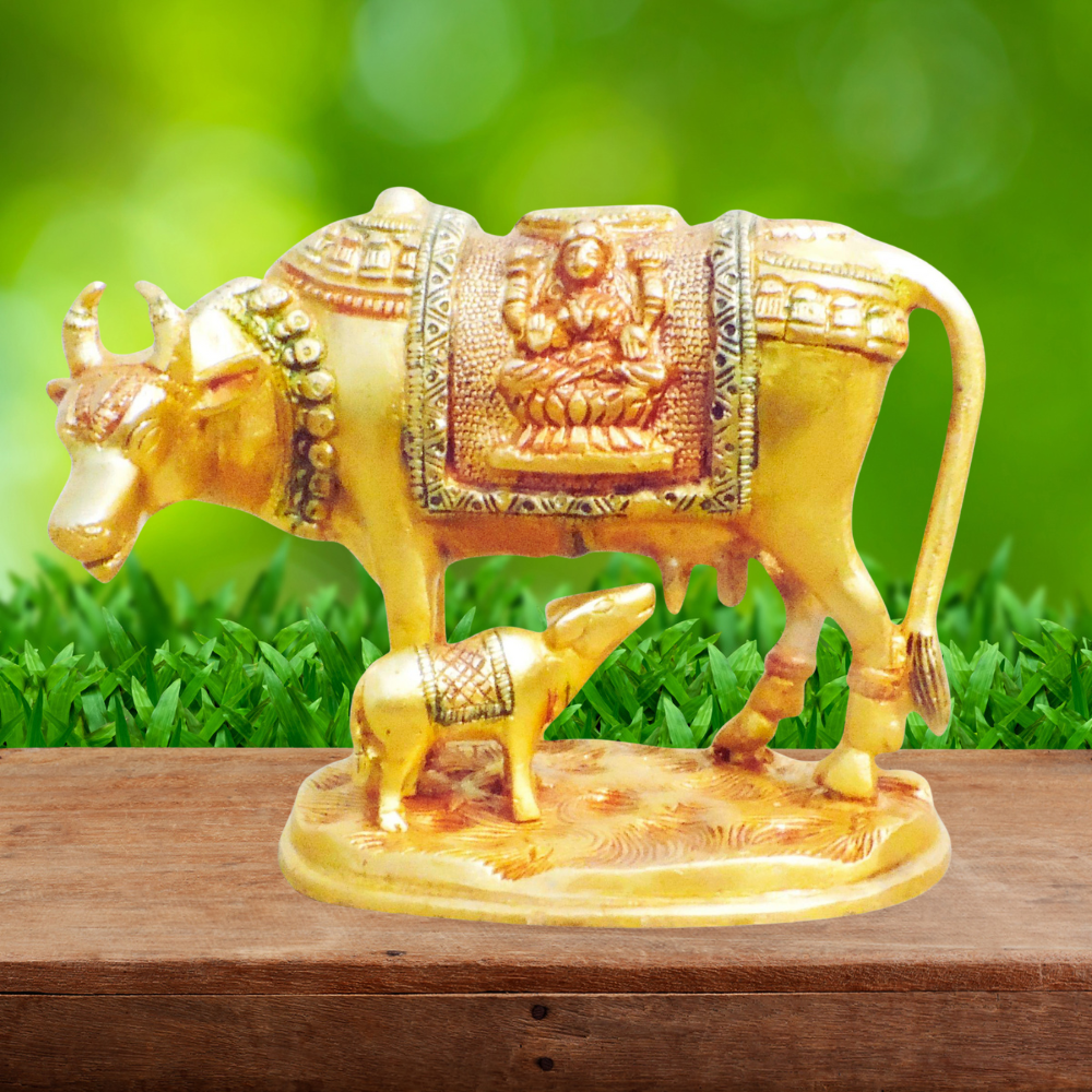 Brass Cow With Calf Statue