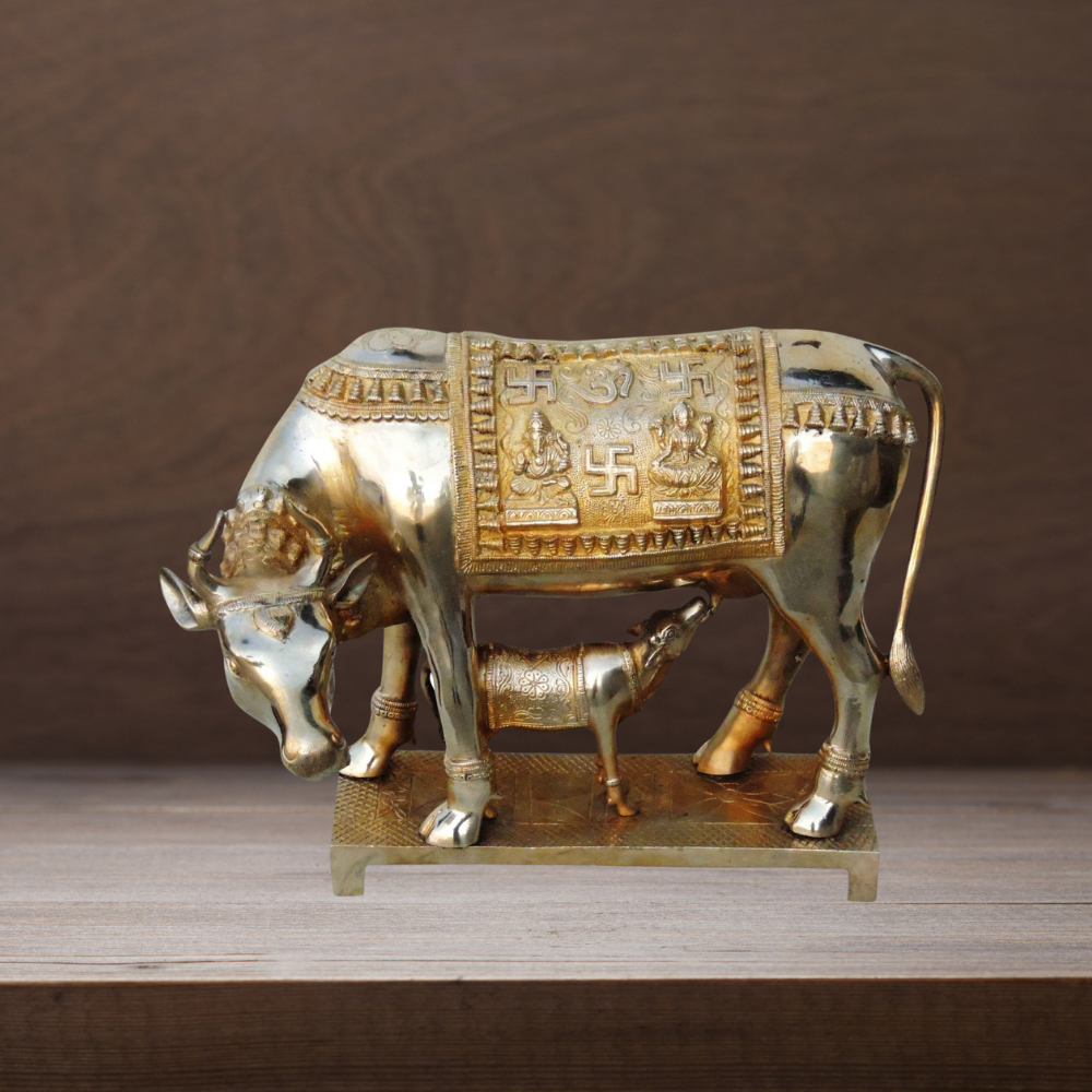 Brass Cow With Calf Statue