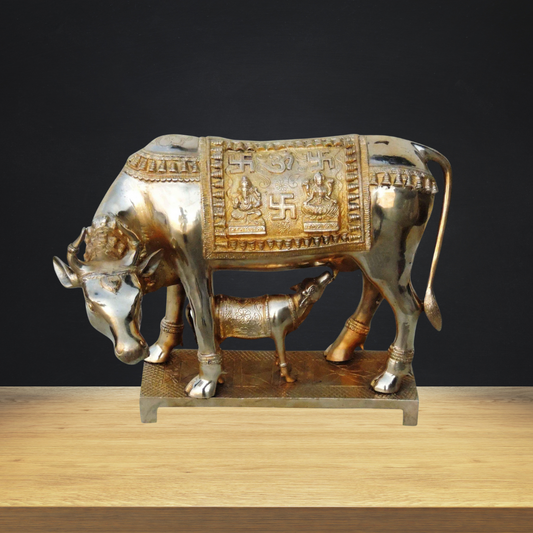 Brass Cow With Calf Statue