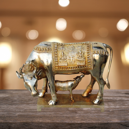 Brass Cow With Calf Statue